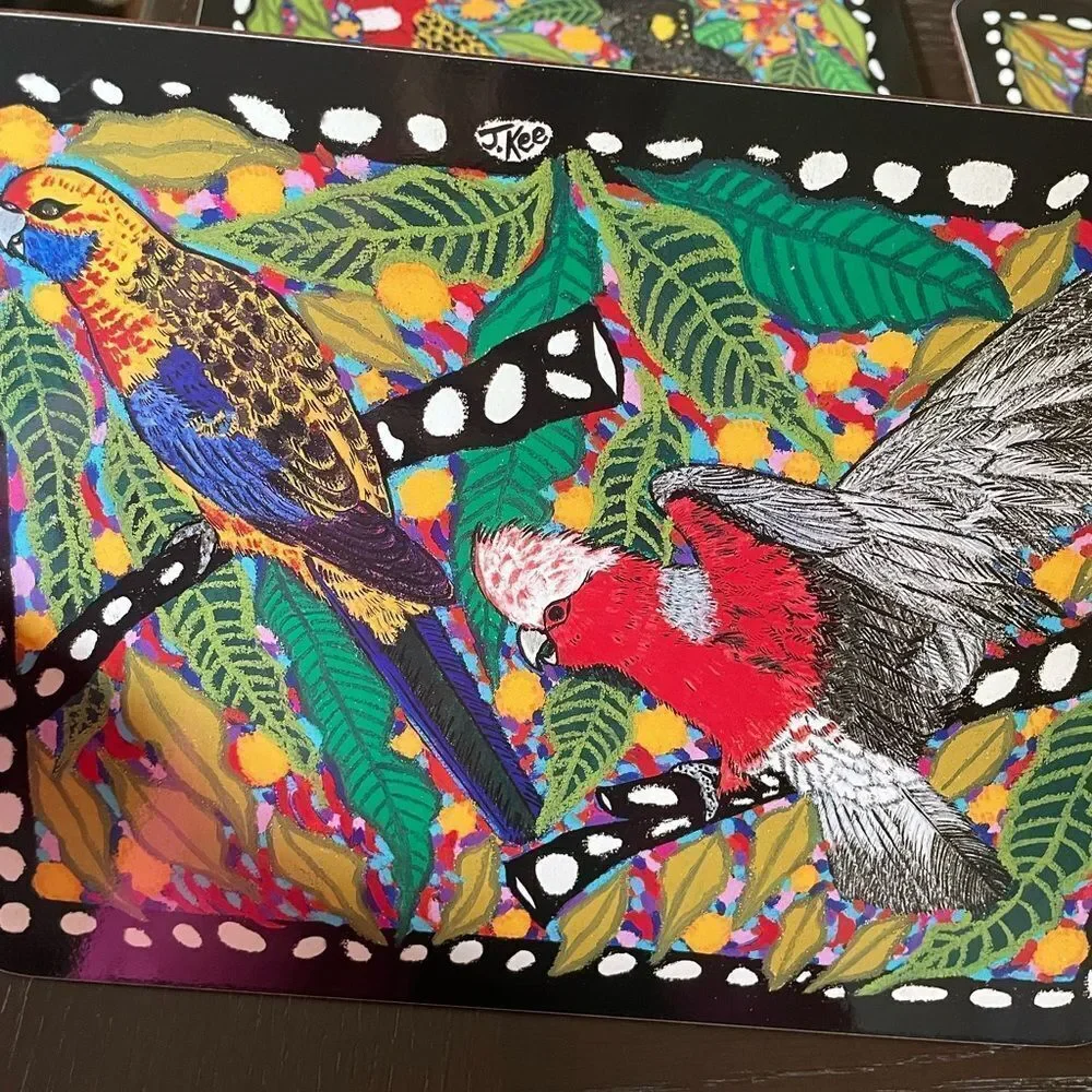 Jenny Kee Designer Tropical Birds Vintage Australian Cork Gloss Placemats set/6